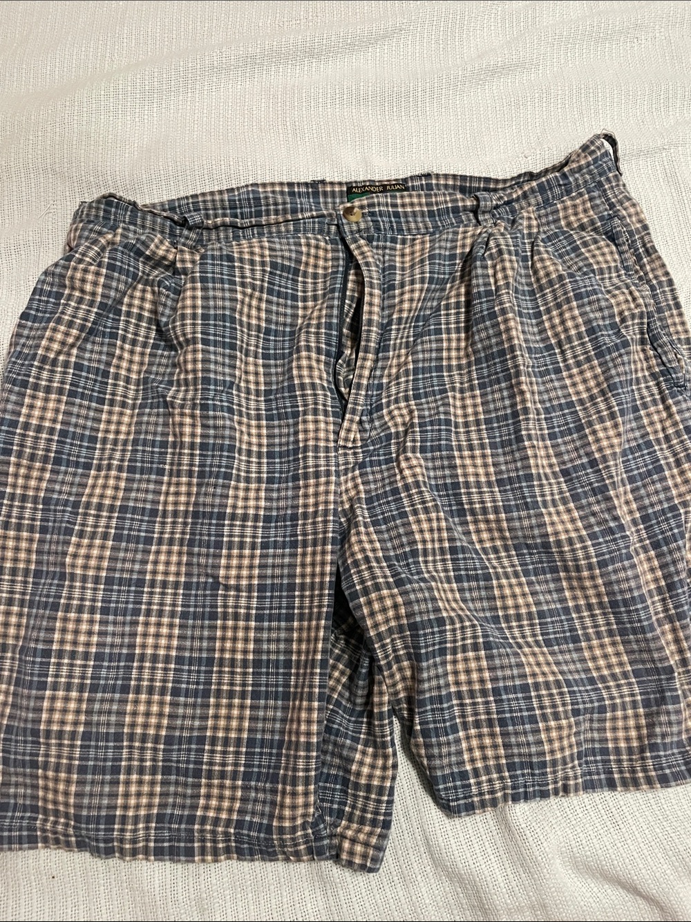 Alexander Julian Blue and Cream Plaid Flat Front Shorts